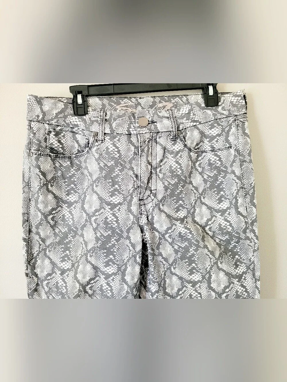 Seven7 TummyLess Gray Snake-Print Cotton Blend High Waist Skinny Jeans 12